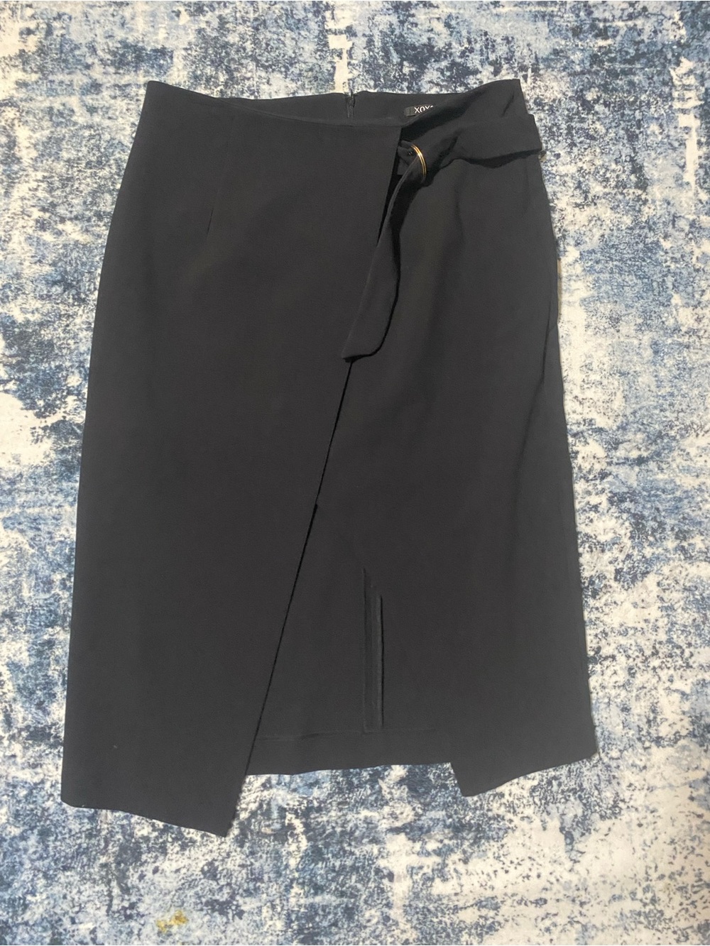 XOXO Black Y2K Wrap Midi Skirt O-Ring Belt Asymmetrical Slit Women’s XL